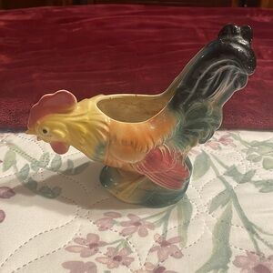 1950's Vintage Rooster Planter Vase- bright colors, the bottom of beck chipped